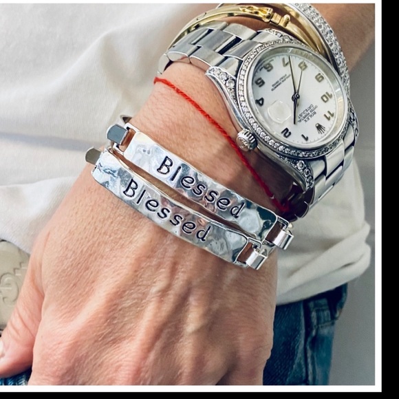 SET OF 2 BLESSED SILVER STAINLESS BANGLE - Picture 2 of 5